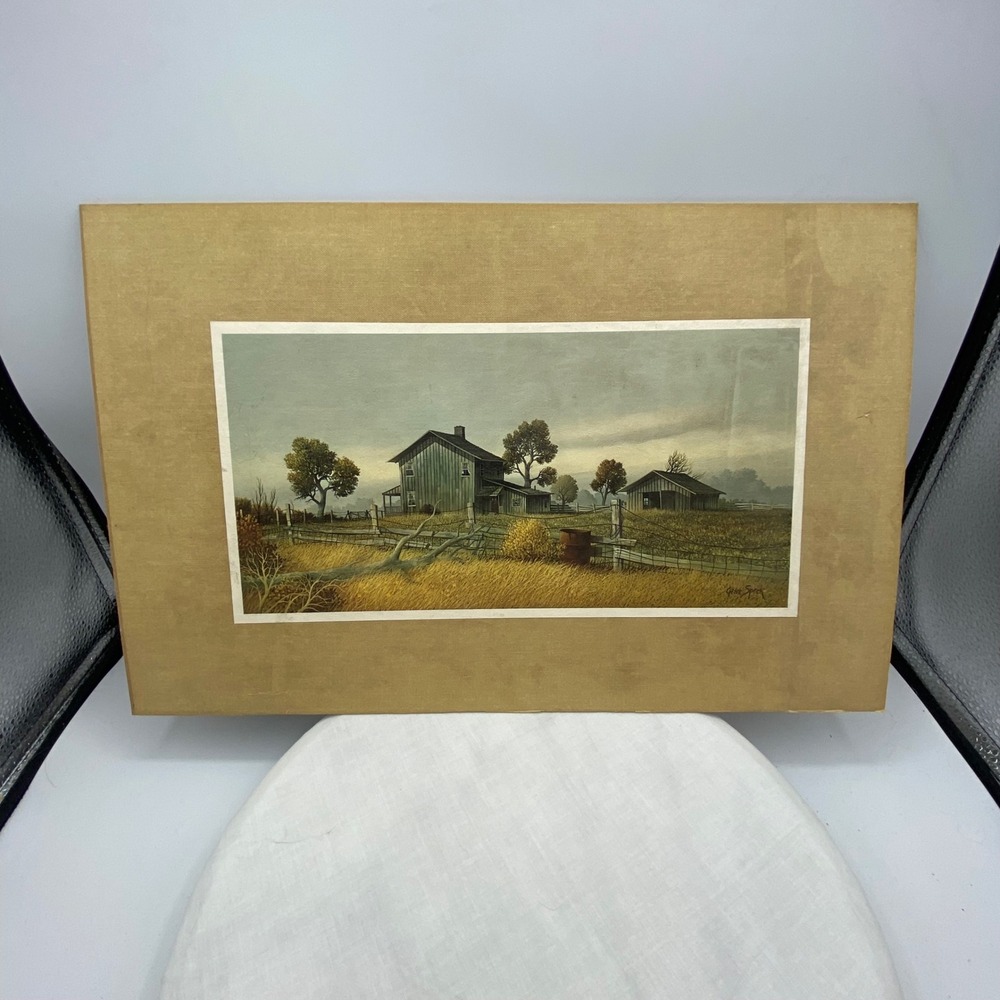 Gene Speck 18x12 Landscape Print Tan Farmhouse Rural Americana Art Matted *Read
